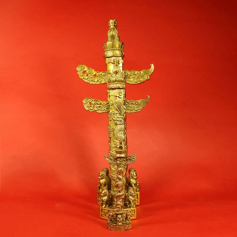 Pure Copper Chinese Column Ornamental Column Decoration Dragon Column Chinese Column Brass Liuyun Dragon Column Home Living Room