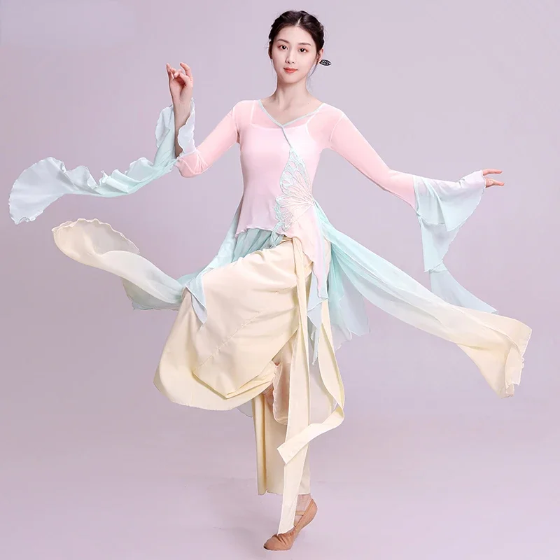 

New Women Classical Dance Practice Clothes Elegant Ancient Yangko Hanfu Dance Wear Modern Loose Transparent Fairy Long Dress