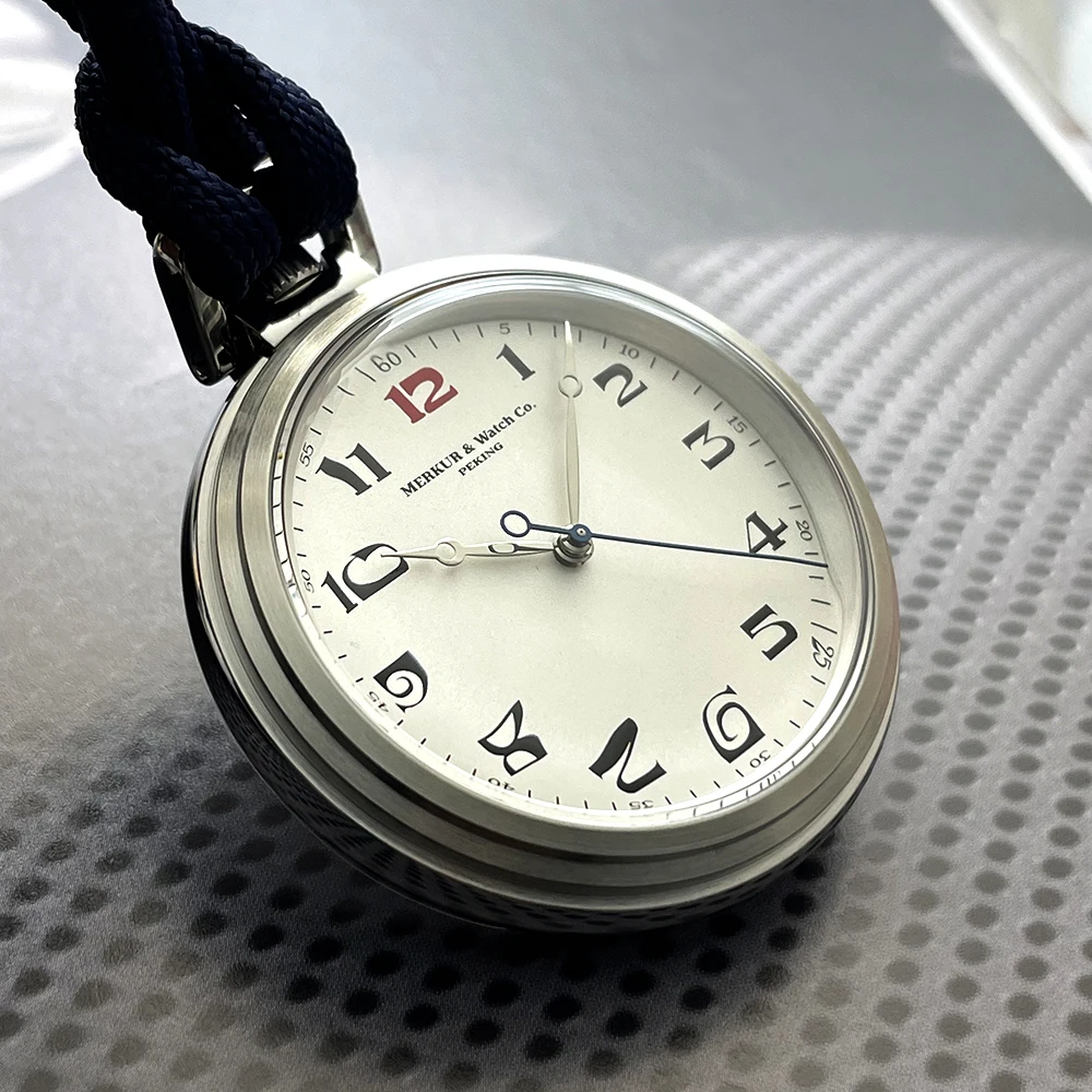 ساعة جيب Merkur Vintage بمينا سمك السلمون للرجال ساعة ميكانيكية يدوية 42 ملم جديدة مقاومة للماء