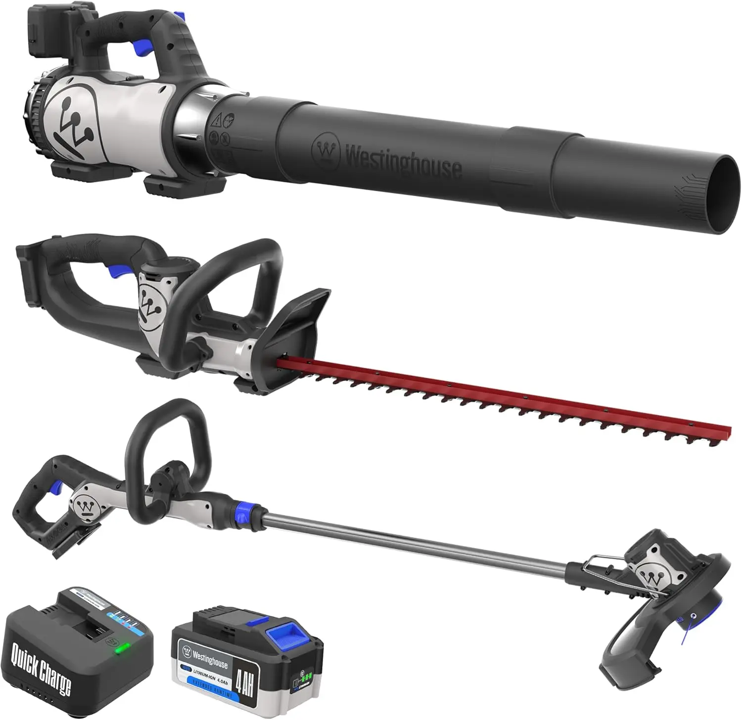 

20V Cordless Leaf Blower, 350 CFM, 110 MPH + 22" Cordless Hedge Trimmer, Dual-Action Steel Blades + 2-in-1 Cordless String Trimm