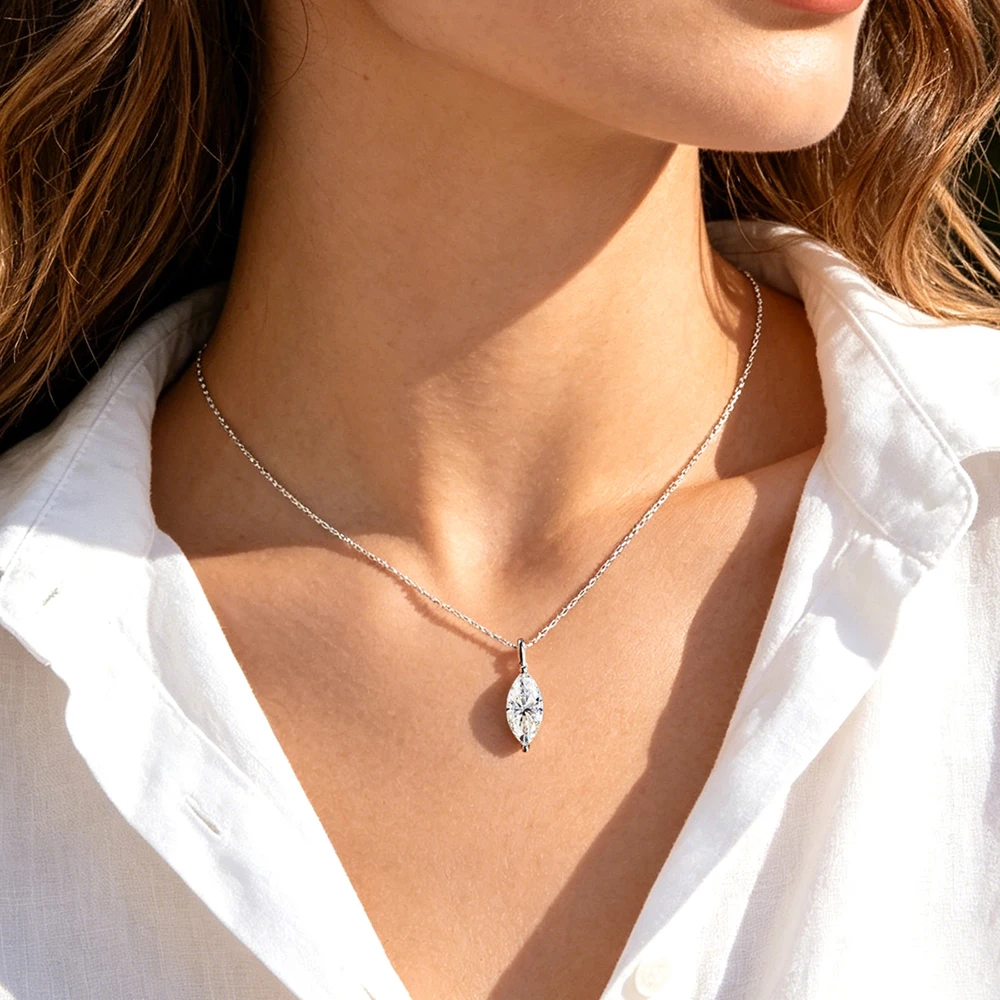 3Carat Marquise Cut Moissanite Pendant Necklace 925 Silver 18k Gold Plated Diamond Solitaire Choker for Women Party Jewelry Gift