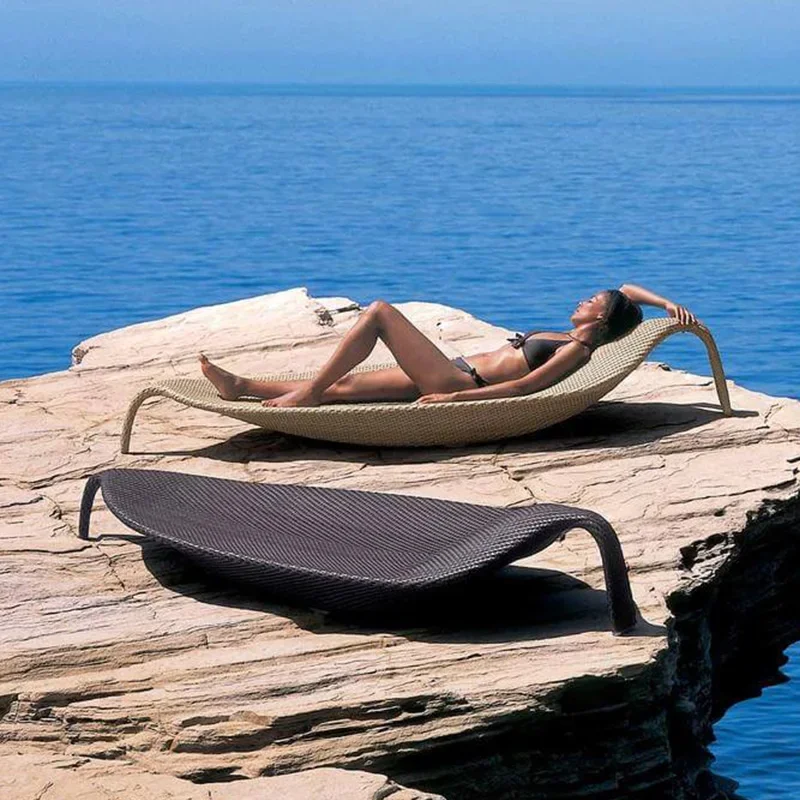 Wholesale swimming pool chair sun lounger wooden outdoor chaise lounge rattan furniture wicker bed beach  sun loungers