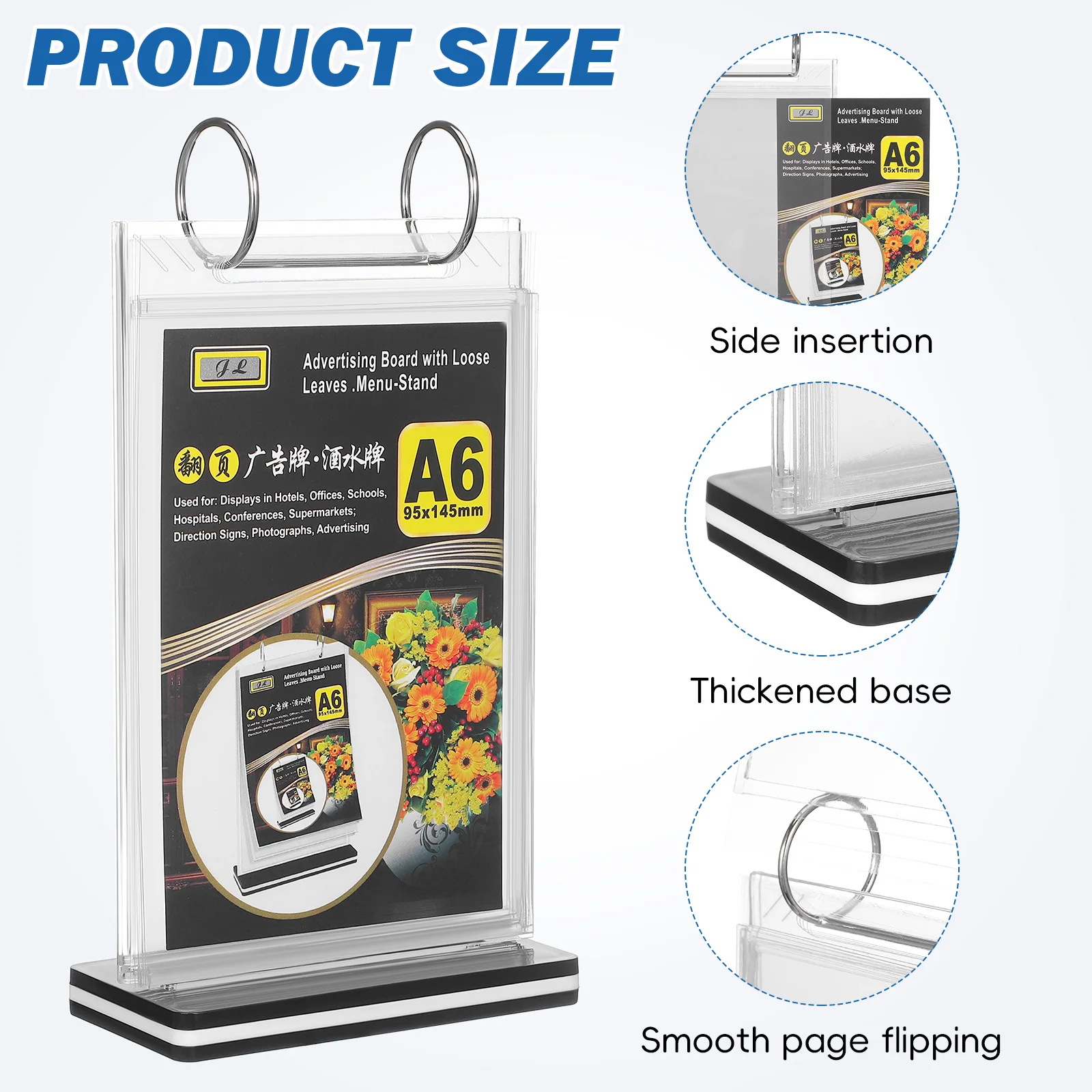 A6 بولي كلوريد الفينيل حامل عرض القائمة سطح أملس للمطاعم المقاهي محلات السوبر ماركت ملصق تسجيل ورقة الرف واضح