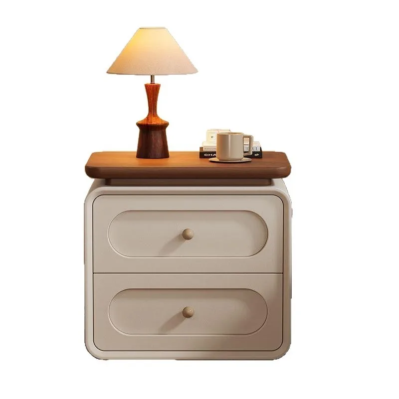 Medieval style solid wood bedside table, household bedroom cream style light luxury high-end small apartment bedside table