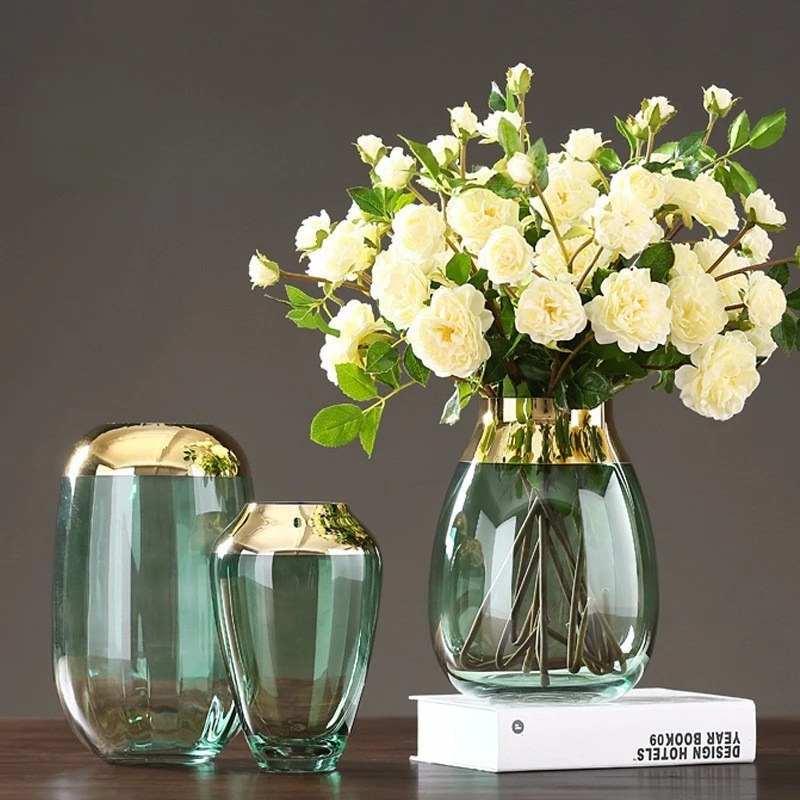 Electroplated Glass Vase, Gold Transparent Hydroponic Flower Arrangement, Home Decoration Crafts, Furniture, Gold Vase