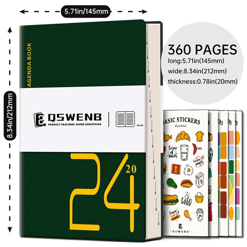 2024 Journal Notebook, 360 Pages Hardcover Leather Notebook For Women Men, 5.7X8.3Inch