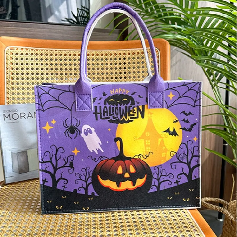 Grande capacidade halloween feltro bolsa tecido saco de doces truque ou deleite saco mamãe sacola saco de armazenamento de abóbora ao ar livre