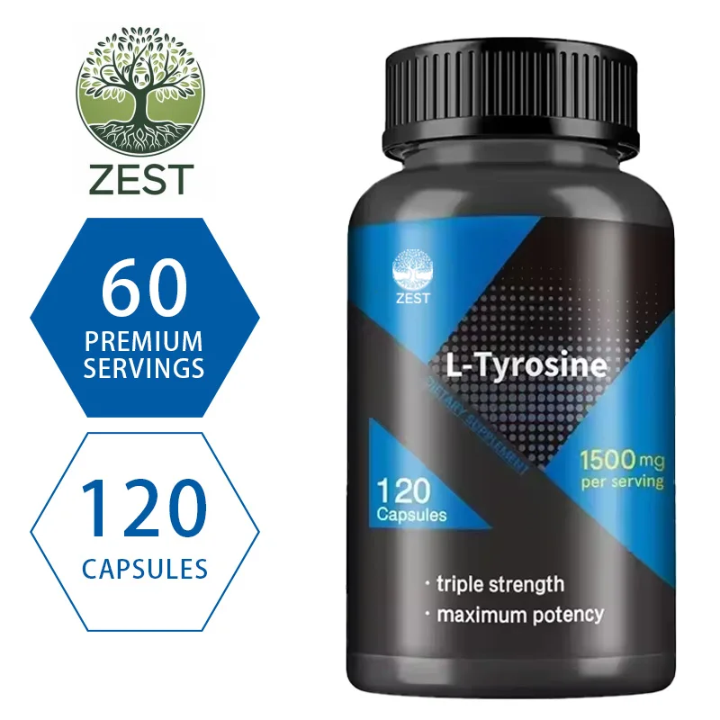 L-Tyrosina: apoya la producción de energía natural, la nutrición deportiva, apoya suministros de memoria y concentración