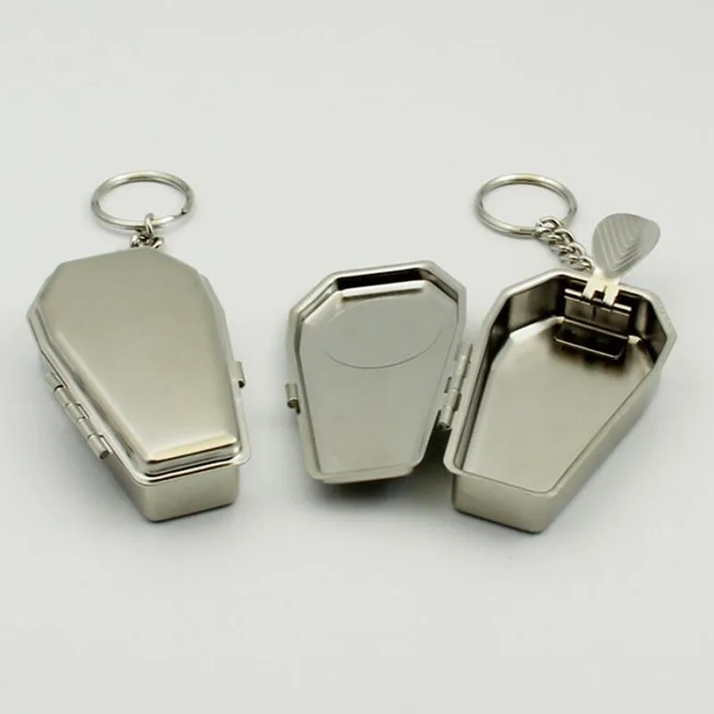 Mini Casket Ashtray with Keychain Stylish Windproof Metal Cool Ashtray Portable Coffin Car Keychain Ash Organizer for Camping