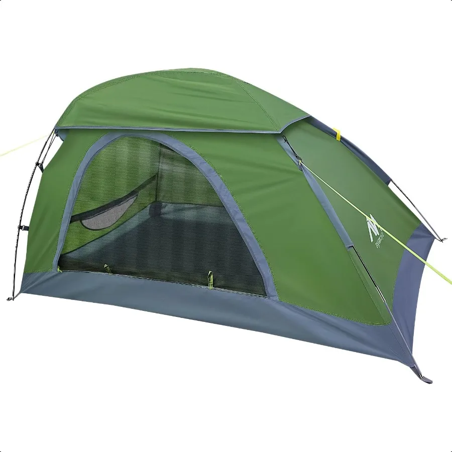 バックパッキング用1人用テント 軽量一人用ハイキングテント 天窓付き 防水レイヤー 地面通気孔 簡単設営 1M