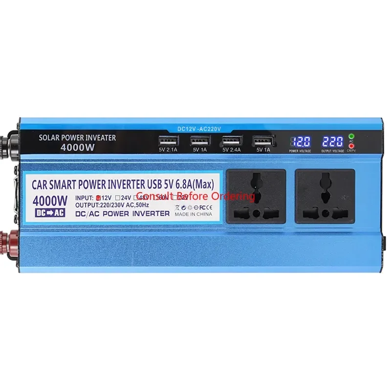 

3000/4000/5000W Modified Sine Wave Power Inverter Voltage Converter 4 USB Ports LCD Display 12V/24V TO 220V Portable Transformer