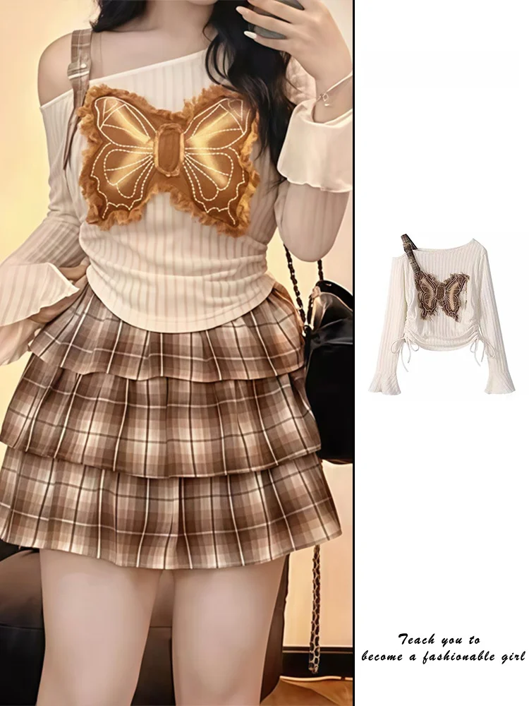 

Y2K Spicy Girl oulder Long Sve футболка женская ранняя весна осень Pure Desire дизайн нерегулярный косой воротник K...