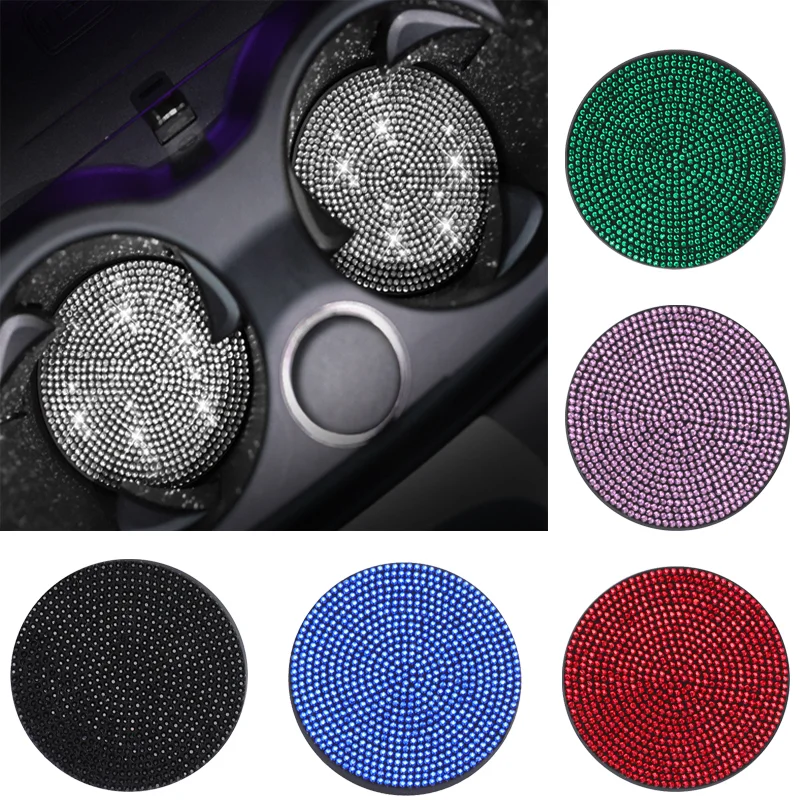 

2PCS Diamond Car Coaster Bling Water Cup Slot Mat Non-Slip Silica Pad Cup Holder Mat Auto Interior Decoration Accessories