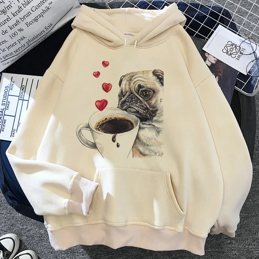 Pug-Sudadera con capucha para mujer, camisa de manga larga con forro polar, ropa de calle de anime, y2k