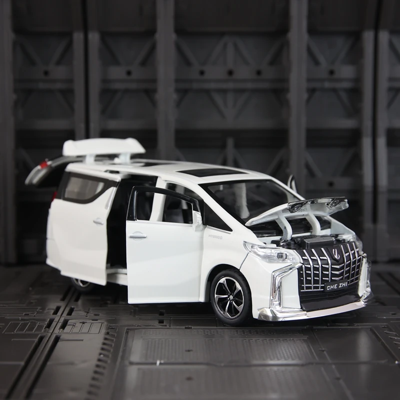 Modelo de coche de negocios de aleación Toyota Alphard 1:32, colección de accesorios de coche, puertas y capó de motor, el maletero se puede abrir