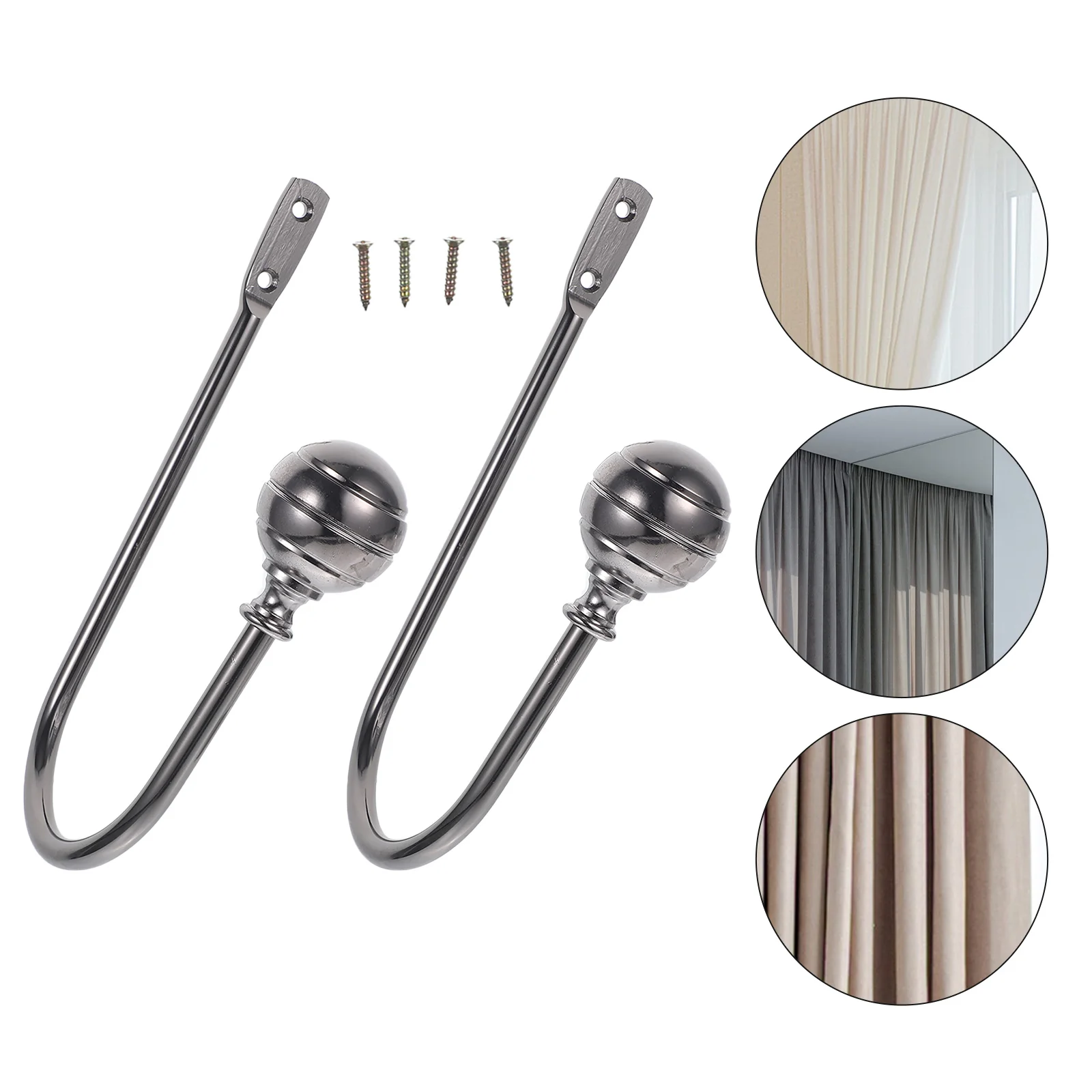 2pcs Metal Curtain Hooks Wall Mounted Holdback for Drapes Tieback Bedroom Bathroom Living Room Smooth Surface Iron