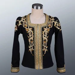 FLTOTURE M010 Professional Man Black Tunic Gold Decoration Male Dance Top Wear Custom Made Ballet Nutcracker Costumes