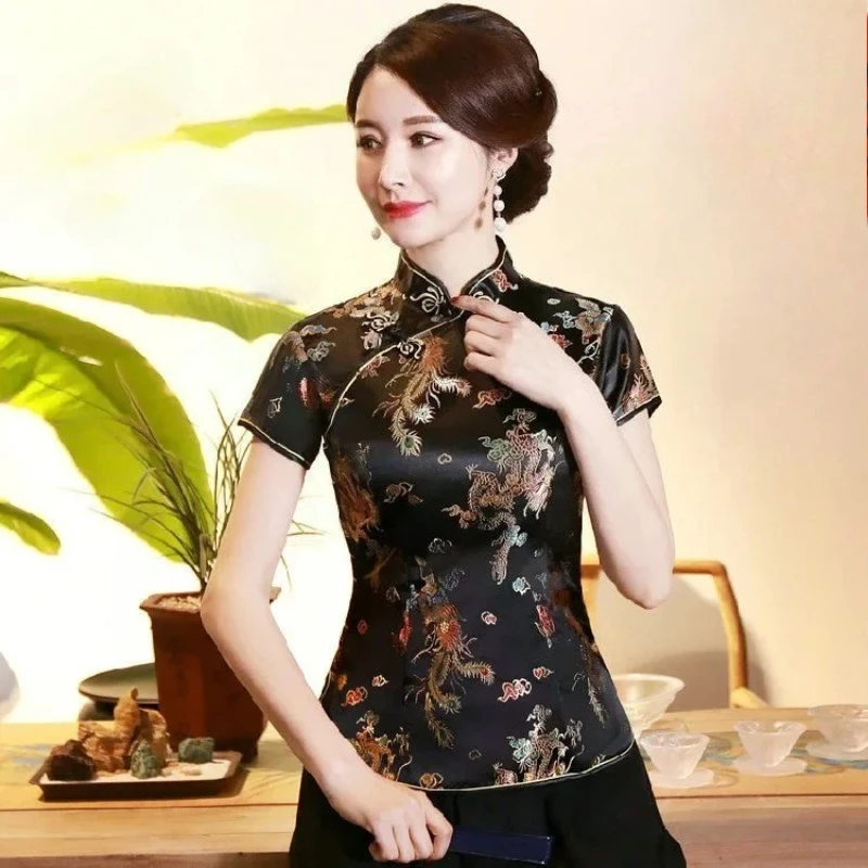 

Vintage Tshirt Women Hanfu Tang Costume Tops Tee Summer Qipao Short Sleeve T Shirt Woman Clothing Blusas Cheongsam T-Shirts