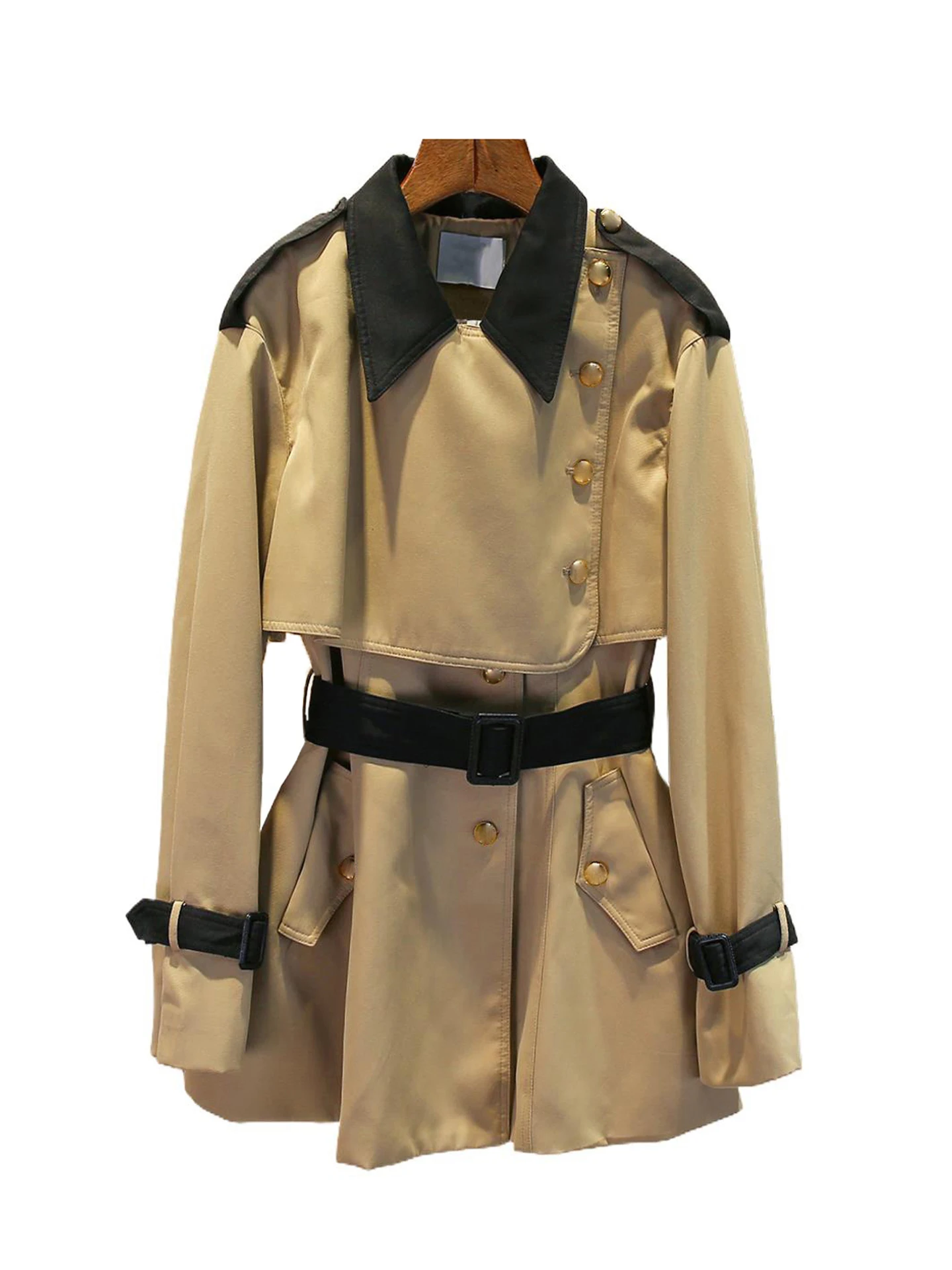 الراقية الخريف الشتاء بريتي Sle سترة واقية معطف مع حزام الوقوف طوق ركاب فضفاضة تناسب طويلة Sve منتصف طول #5