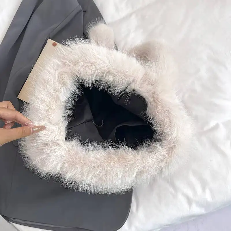 Faux Fur Slouchy Hobo Shoulder Bag with Plush Integrated Strap Large Capacity Fashion Handbag for Daily Casual Outfits