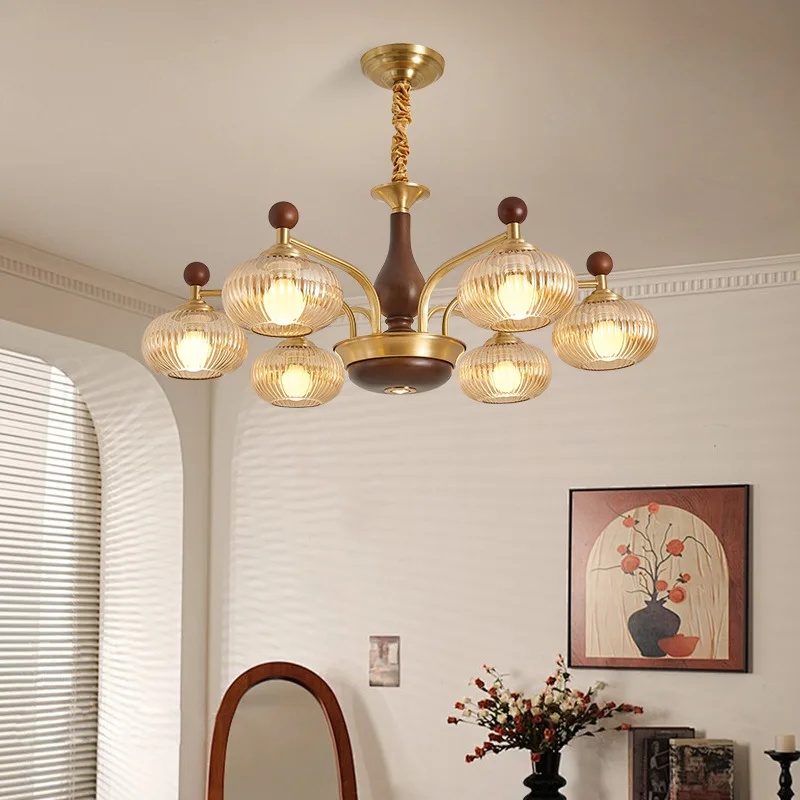 All-copper chandelier, living room light, antique retro and warm whole house chandelier, bedroom light, advanced atmosphere chan