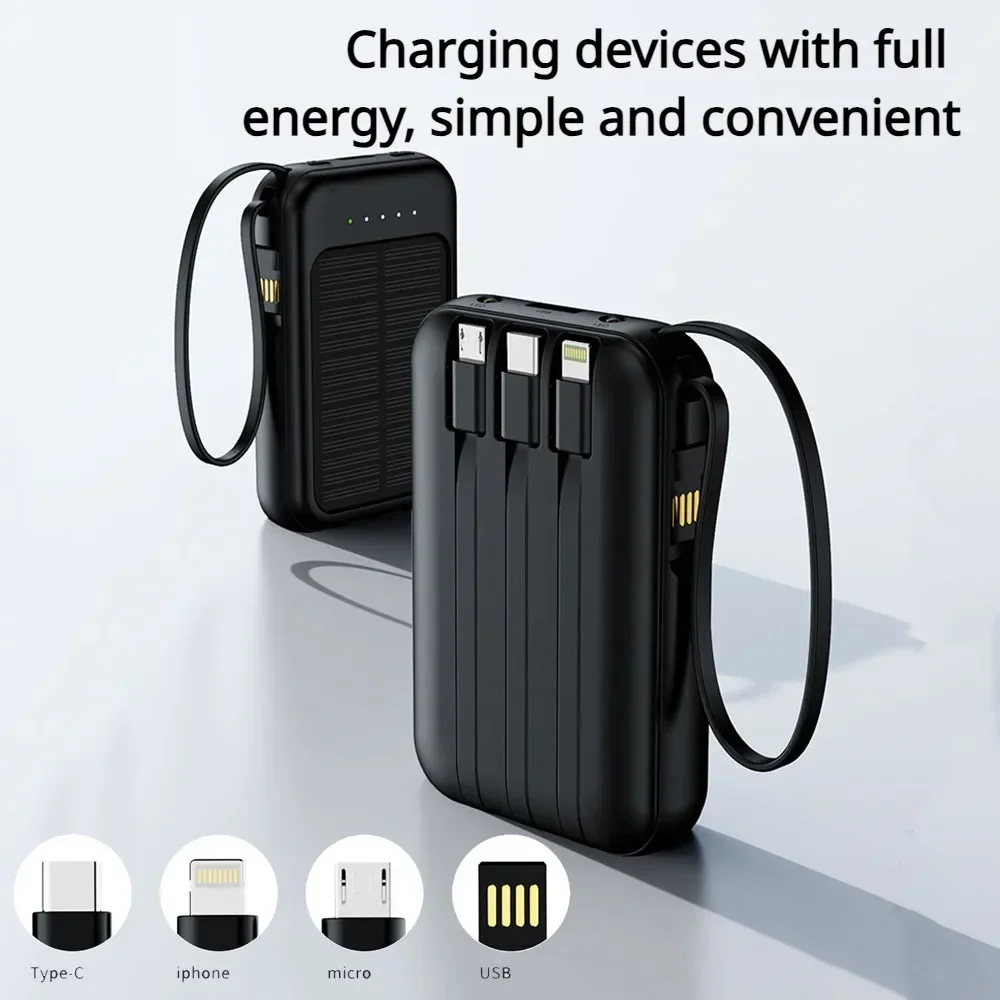 With 3 Built-in Power Bank Mini Power Bank External Solar Cells 20000mAh Big Capacity Fast Charging Phone Charger