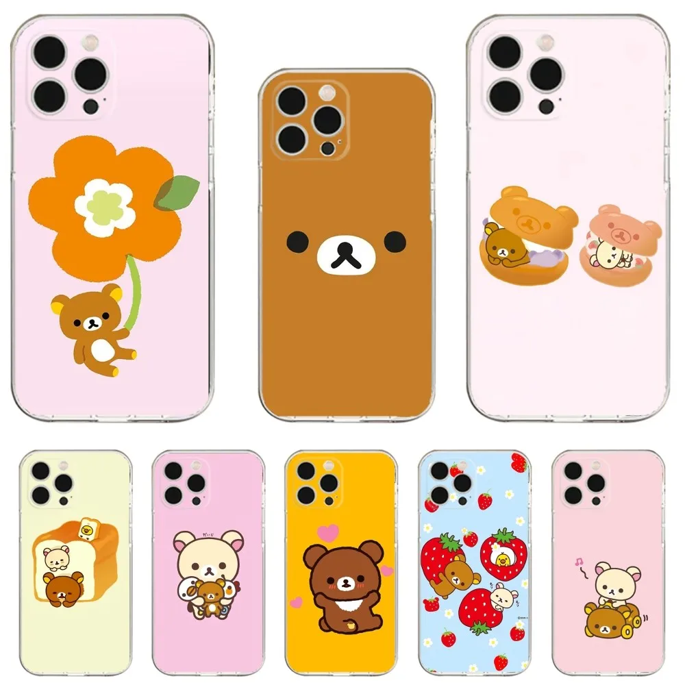 R-Rilakkuma bear Cute Phone Case For iPhone 16,15,14,13,12,11 Plus,Pro,Max,XR,XS,X,7,8 Plus,SE,Mini Transparent Shell