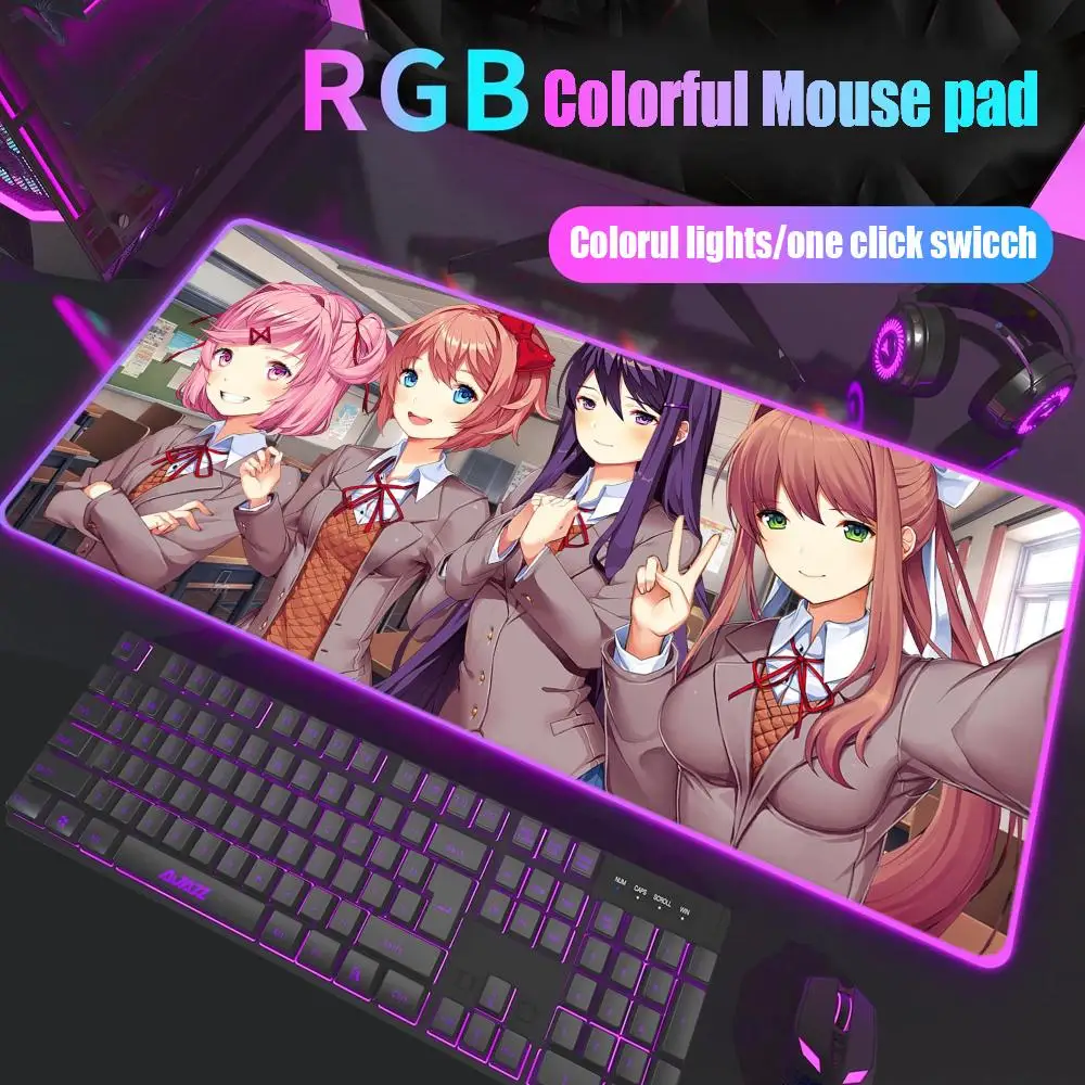 

DDLC D-Doki L-Literature Mouse Pad Gamer Rgb Desk Mat Back Light Led Mousepad Setup Gaming Accessories Deskmat Big Mousepad