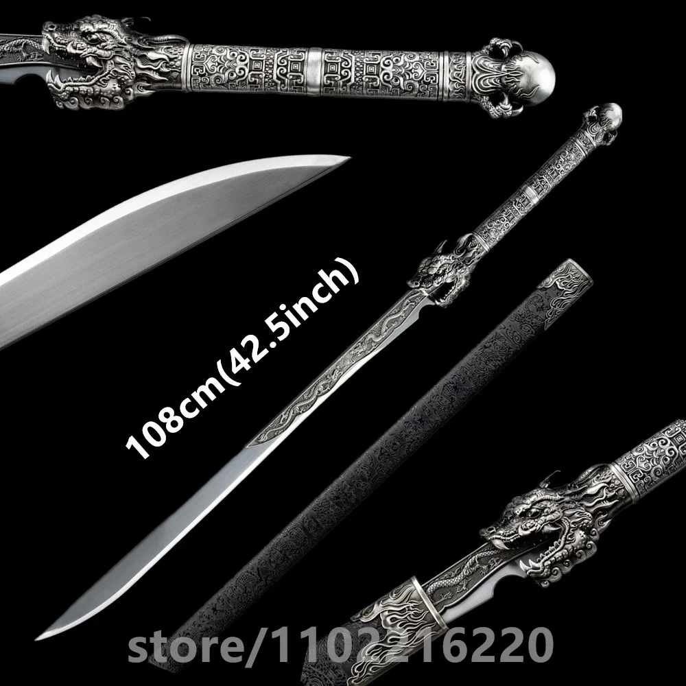 Very Cool Battle Sword Forged Handmade High Manganese Steel Blade MartialArt Dragon Sword Full Tang Leather Wrap Hardwood Sheath