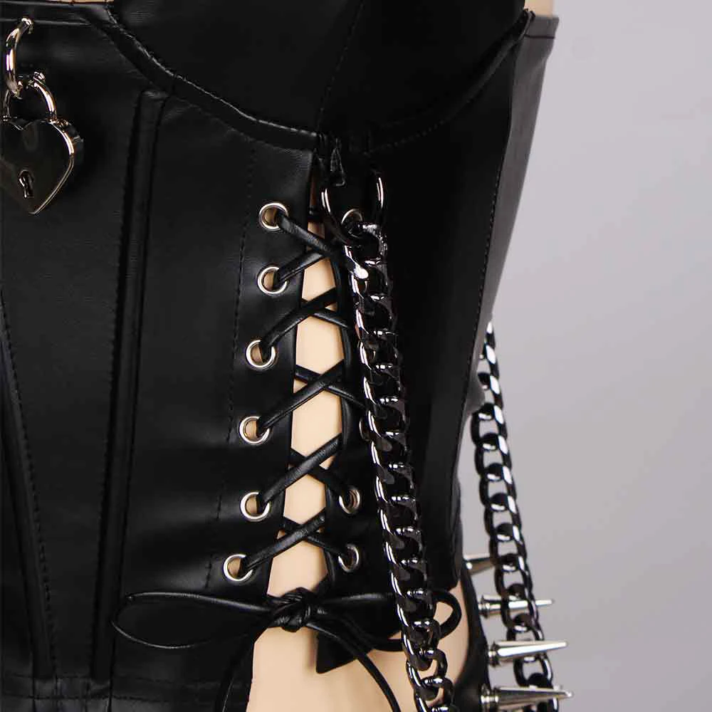 Goth Tops Punk Rock Clothes Rave 90s Emo Clothing with Spikes PU leather Black Ladies Grunge Festival Y2K T-shirt Gothic Tank