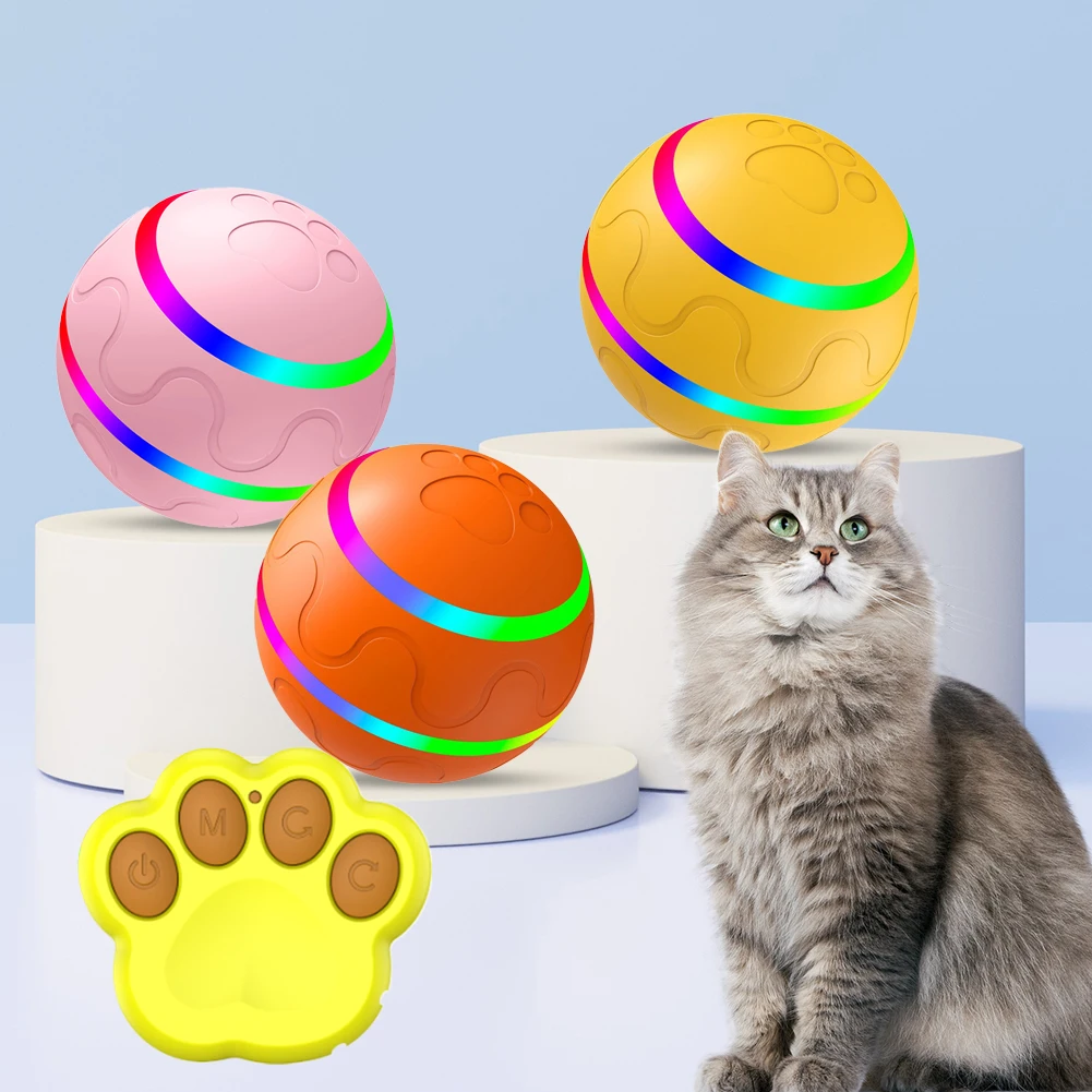 Electric Cat Ball Toys with Remote Control Automatic Rolling Magic Ball Smart Cat Toys Interactive Ball Kitten Pet Accessories