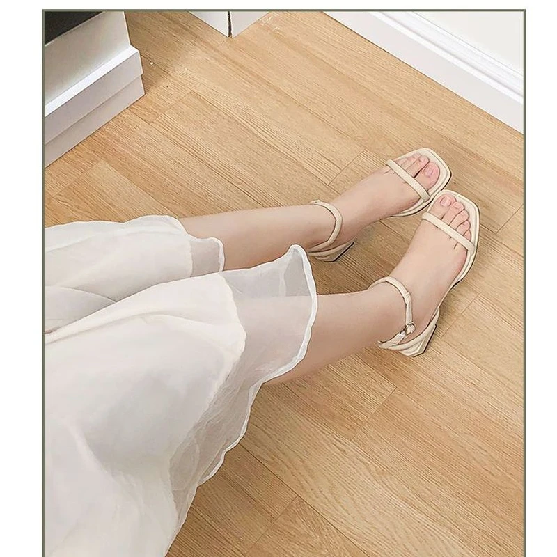 Summer Square Toe Women\'s Sandals 2022 Fashion Party Dress Low Heels Shoes High Quality Women Sandalias Female Outdside Pumps