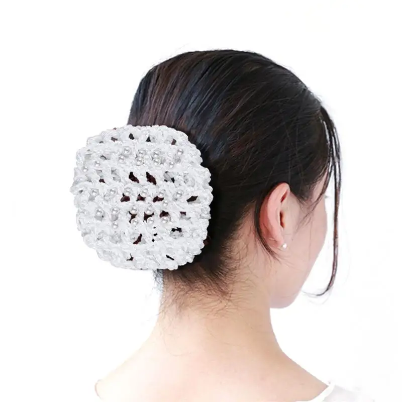 Beautiful pearl Bun Cover Snood Women Hair Net Ballet Dance Skating Crochet Styling Fashion Elastic Hair Band Headwear Accessory