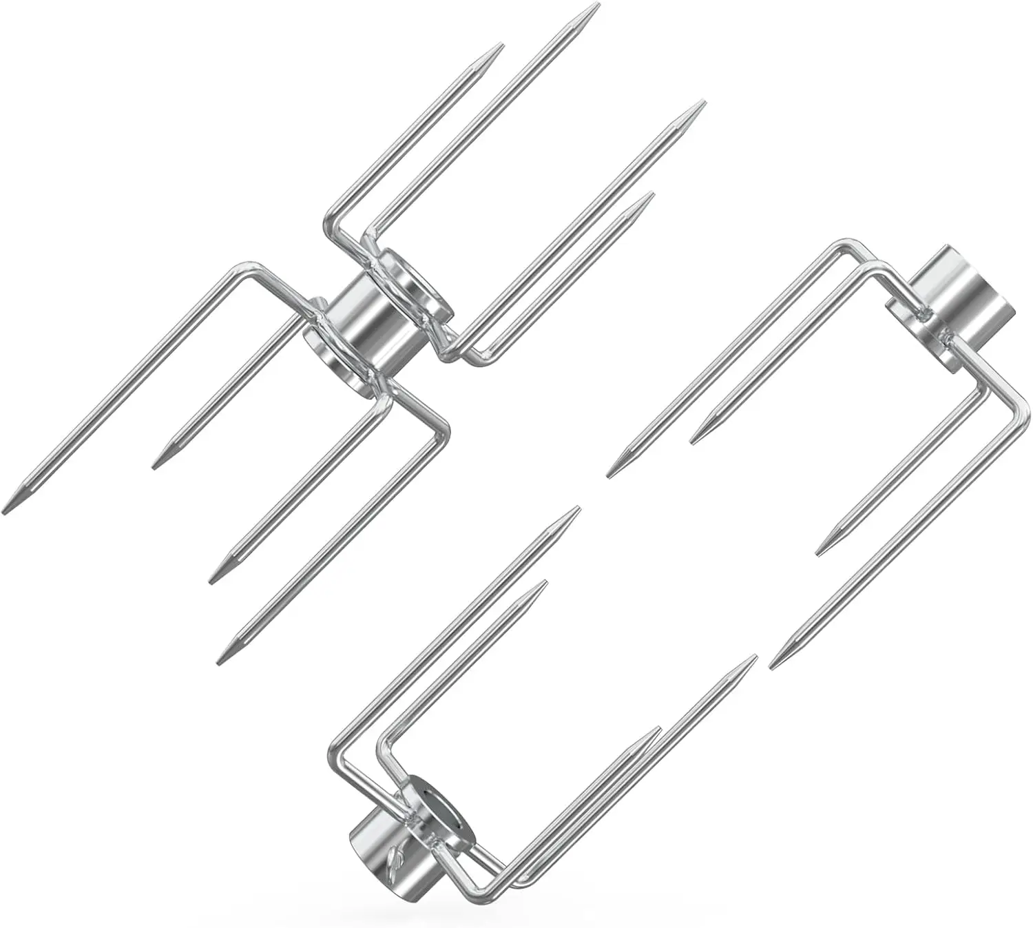 Double Sided Rotisserie Fork 304 Stainless Steel 4 Prong BBQ Grill Skewer 5/16 Spit Rod Outdoor Roasting Camping Meat Tool