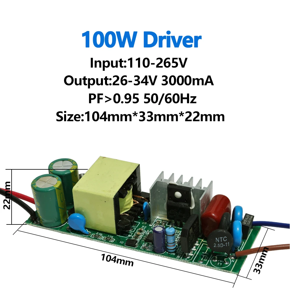 100W LED Driver Power Supply AC 110V 220V to DC 26V 30V-34V 3000mA High PF Isolated Constat Current Transformers For DIY Flood L