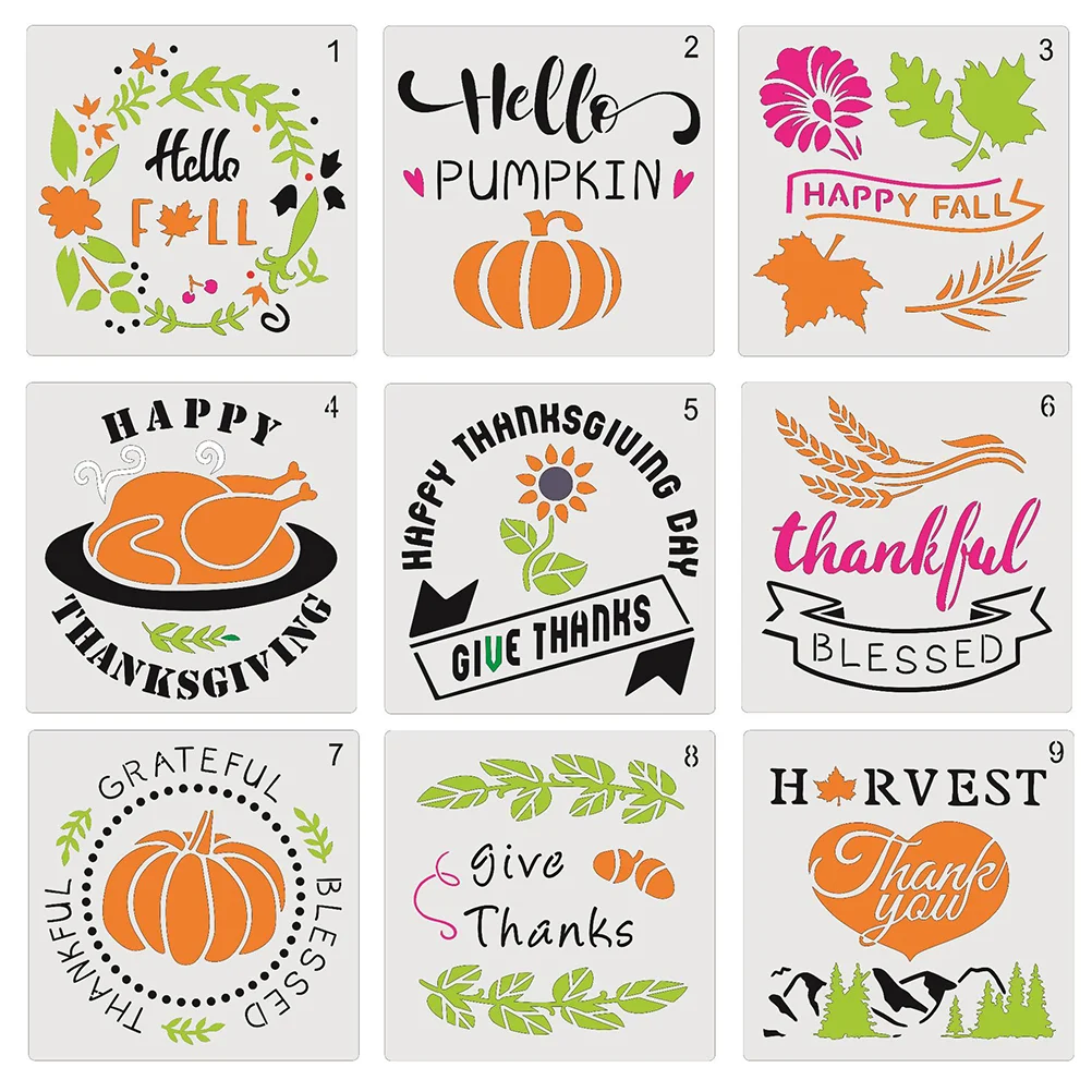 

9 Pcs Thanksgiving Hollow Out Mold Stencils Template DIY Autumn Drawing Templates White Fall