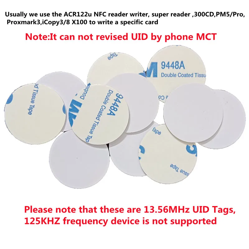 25MM RFID 액세스 제어 코인 카드 NFC 스마트 칩 태그 13.56Mhz 재기록 가능한 복사 스티커 1K S50 IC 배지 UID 블록 0 변경 키