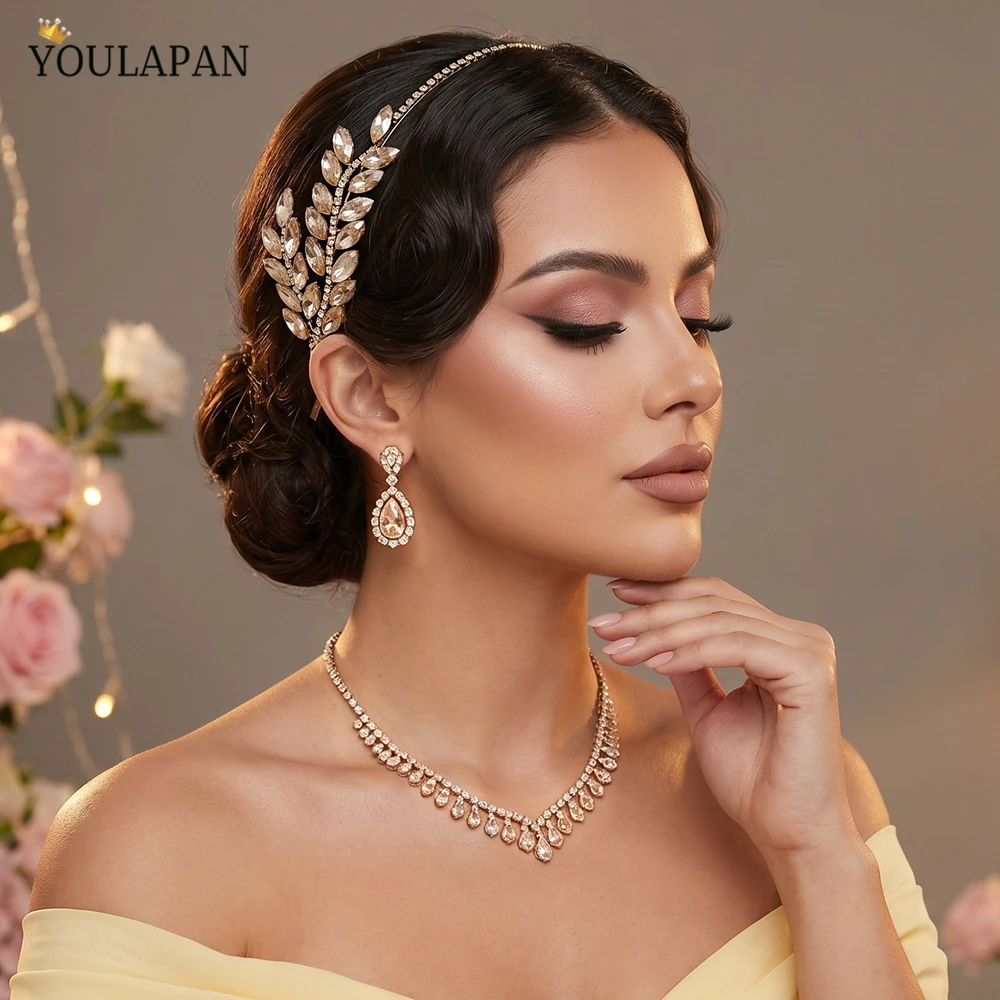 YouLaPan French Elegant Bridal Headband Champagne Color Rhinestone Hair Hoop For Wedding Mother's Day Gift Headpieces HP1006