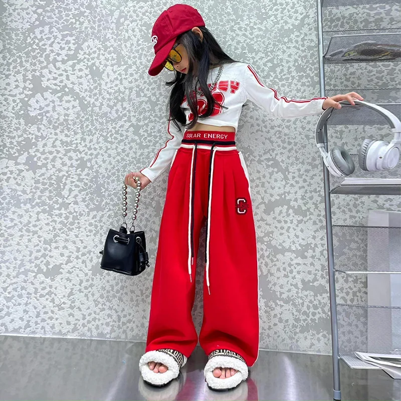 

New Teenage Girls Pants Spring Autumn Casual Loose Black Gray Kids Wide Leg Pants School Children Trousers 4 6 8 10 12 14Yrs
