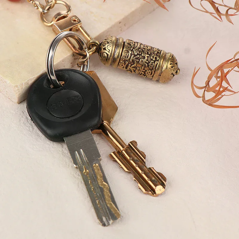 /YOV/Hollow Brass  Bottle Sutra Cylinder Pendant Keychain Handmade Vintage Pill Box Container Bottle 1Pc