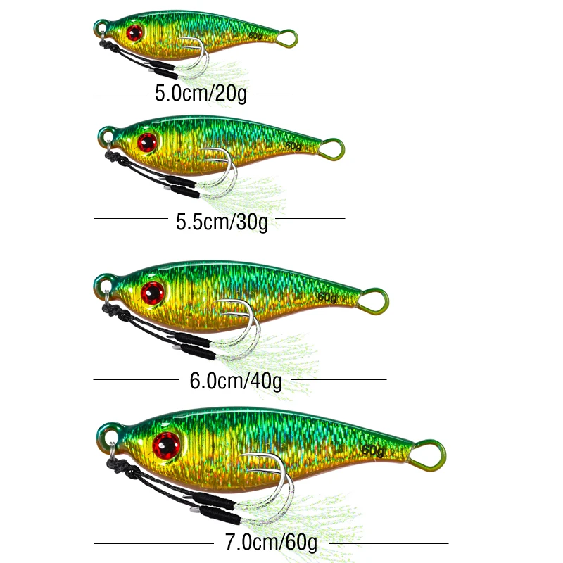 6Pcs Jig Slow Clamp 3D Eyes Fishing Lure Metal Jigging Casting Bait With Double Assist Hooks Luminous Lure For Outdoor Fishing
