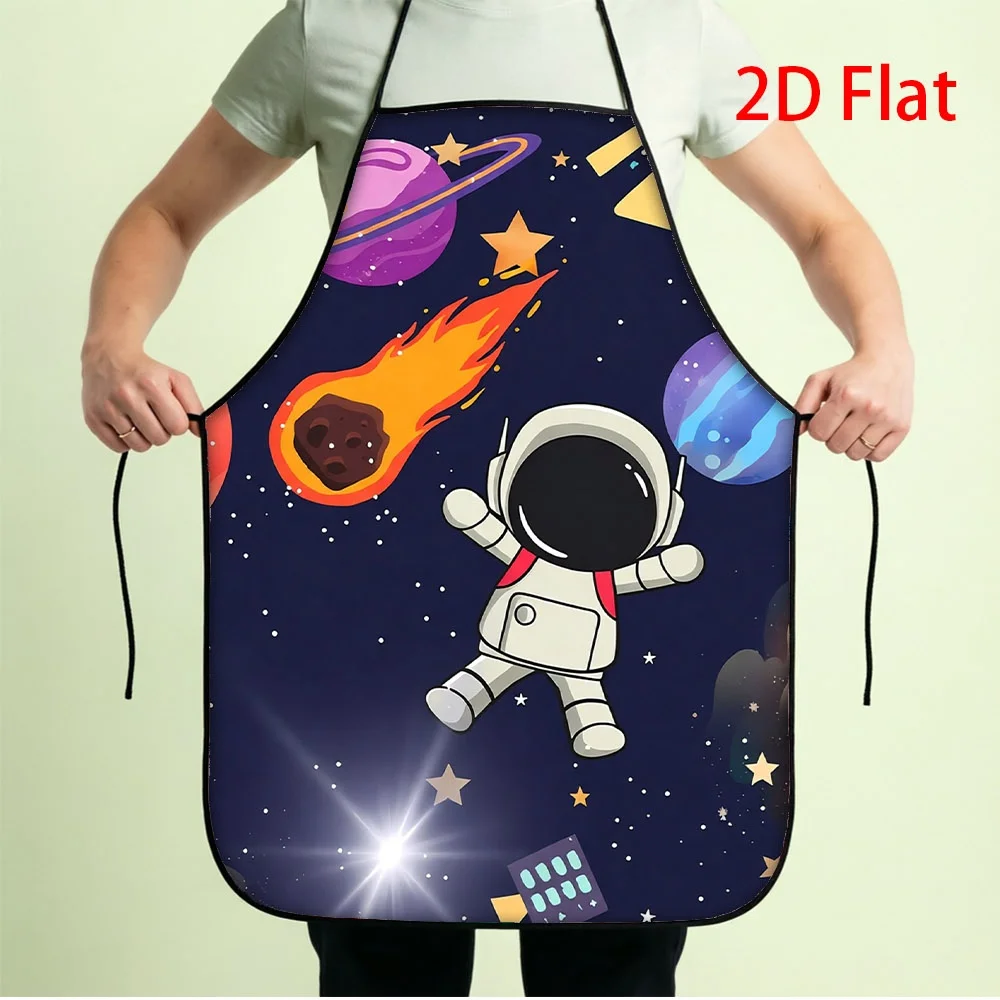 Cute Astronaut Space Apron, Cartoon Planet Star Print Waterproof Kitchen Bib, Fun Galaxy Cooking Gift for Kids Men