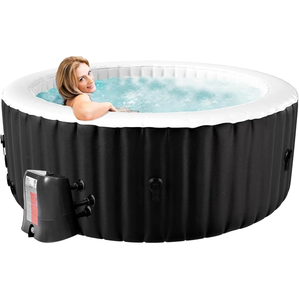 

71” 2-4 Person Inflatable Hot Tub，Leak-Proof PVC Outdoor Spa with 120 Air Jets，Heater Pump and Insulated Cover，Portable Hot Tub