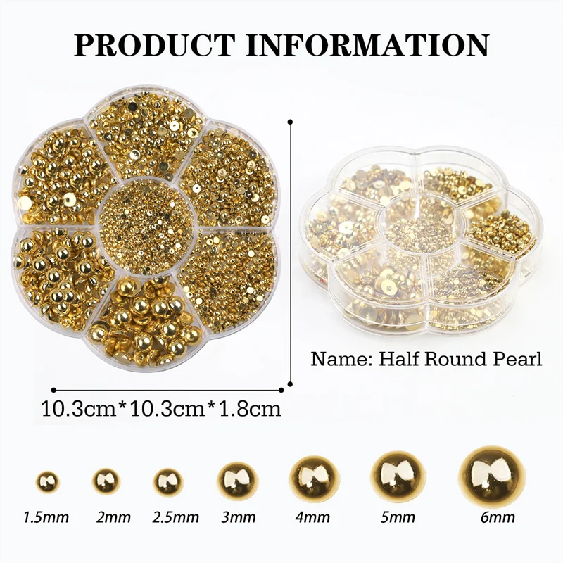 Cross Border Semi-round Ab Pearl 7 Check Plum Box Color Nail Pearls DIY Resin Pearl Nail Accessories Wholesale