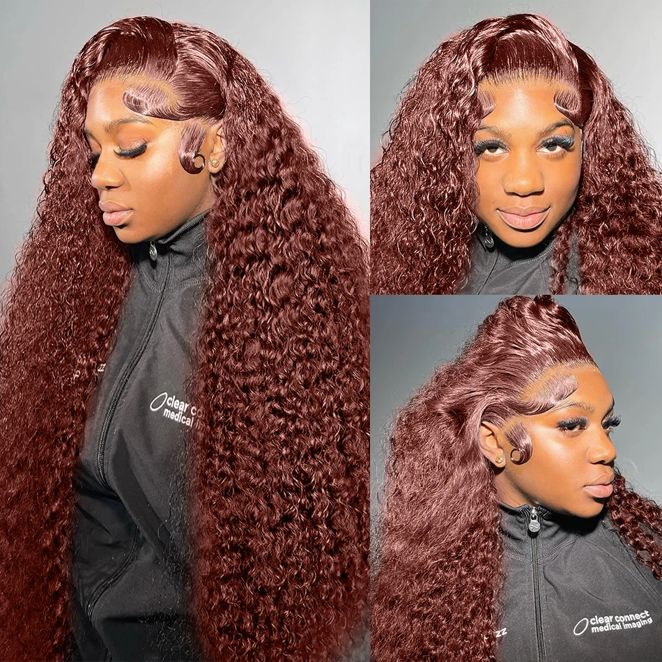 13x4 13x6 Lace Frontal Human Hair Wigs Deep Wave Reddish Brown Deep Curly Lace Frontal Wigs Fall Colored Human Hair Lace Wigs