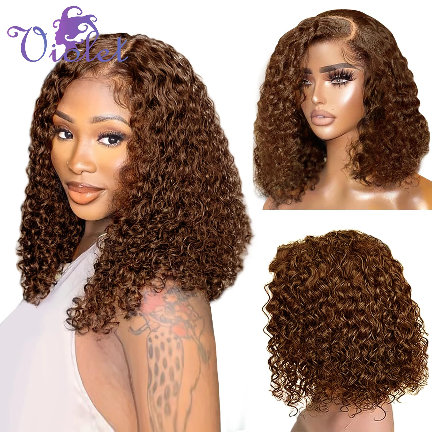 

13x4 Chocolate Brown Bob Lace Front Wig Wet And Wavy Lace Front Wigs Human Hair Curly Pre Plucked Bleached Knots Lace Front Wigs