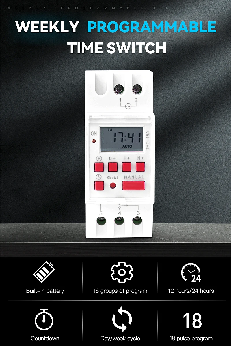 GEYA Wochentimer-Schalter Programmierbarer Timer mit Batterie 7-Tage-Timer-Schalter Countdown-Timer 15A 20A 30A 12V 24V 110V 220V 240V – Detail 2