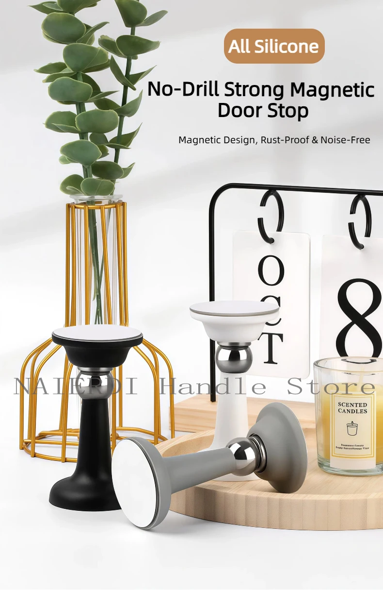 NAIERDI Silikon-Türstopper ohne Bohren, starker magnetischer Türstopper, Puffer, Anti-Kollisions-Silent-Türhalter für Zuhause, Schlafzimmer – Detail 3