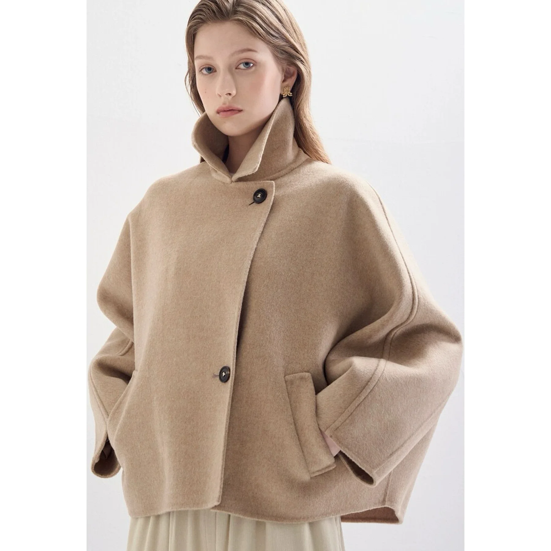 

Lemon Cheese LAN25 Зимнее пальто с воротником свободного кроя ручной работы Camere ort для женщин Commute Sle Regular Sve Long