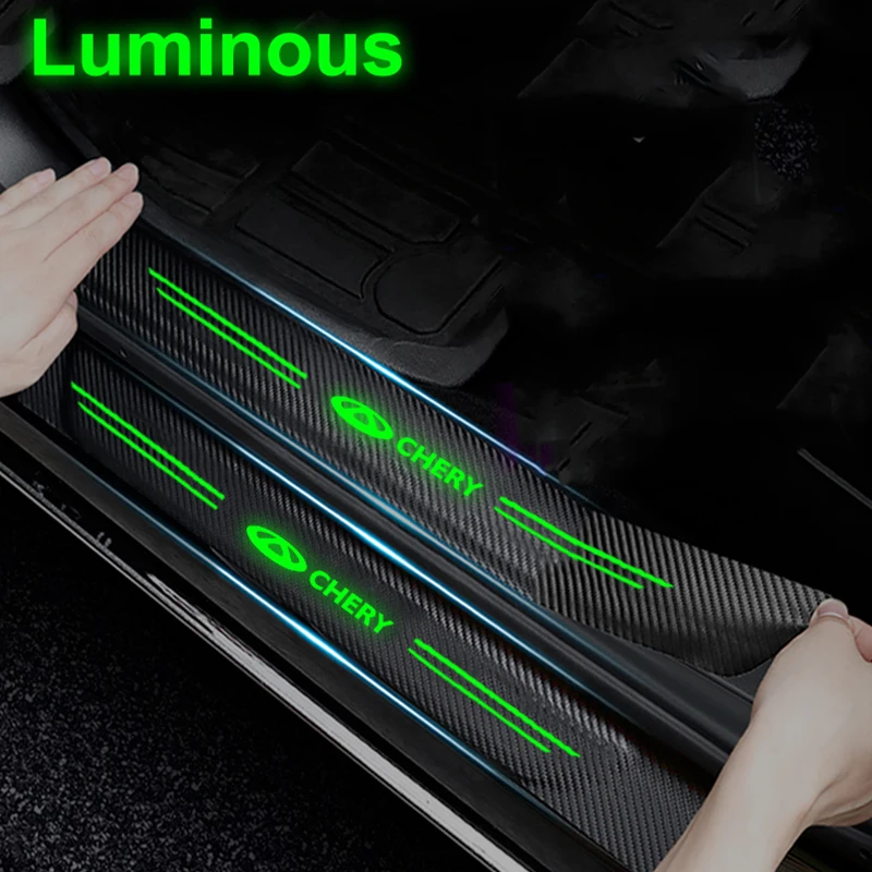 Luminous Door Threshold Sill Scuff Plate Decals Protect Sticker for Chery Logo QQ Blossom Tiggo 2 3 5 7 Fulwin Arrizo T11 Amulet